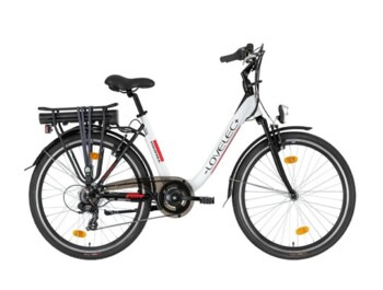  Economical city e-bike with carrier battery and rear-wheel drive. 