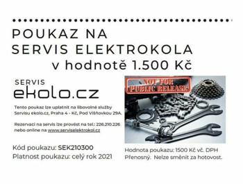 Voucher-Poukaz-Kupón na provedení Servisu elektrokola nebo jízdního kola - SLEVA 20%.