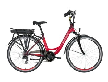 City e-bike with low start and large 28" wheels. Powered by a 250 W rear motor. A model that conjures up the pleasure of effortless riding from strenuous cycling.