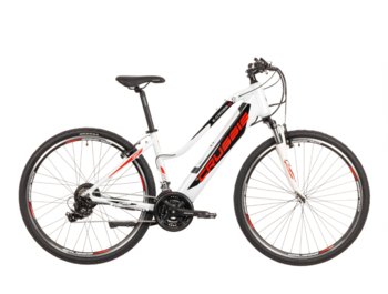 Women's cross electric bike with rear motor, fully integrated battery and very modern and comfortable geometry for easy boarding and dismounting. Built on 28 "wheels. With a range of up to 100 km. Ideal for trips of all kinds on bike paths and in light terrain.
