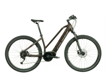 Women's electric cross bike with Bafang Max Drive mid-motor, powerful 630 Wh battery, reliable Shimano brakes, very comfortable geometry and decent design. With a range of up to 150 km. Designed for trips of all kinds on roads and cycle paths.
