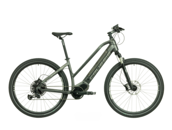 Women's electric cross bike with a modern OLI mid-motor, a powerful 630 Wh battery, reliable Shimano Deore hydraulic brakes and a range of up to 150 km. Designed for trips of all kinds on roads and cycle paths. 
